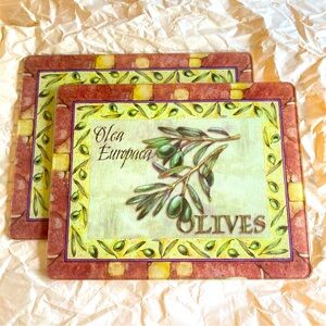 OLIVES Olea Europaea Glass Cutting or Serving Boards 15" x 12" set of 2